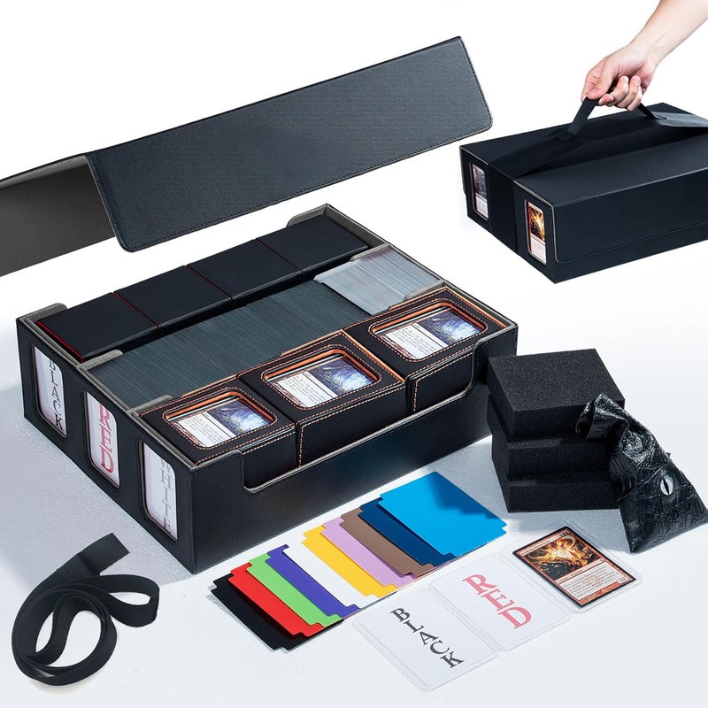 Scimi Extra Large Card Storage Box Holds 3600+ Cards Compatible with 12 Small Deck Boxes, Includes Cthulhu Dice Bag, 10 Colorful Dividers, 4 Protective Foam Pads, Perfect for MTG （Black） - Image 1